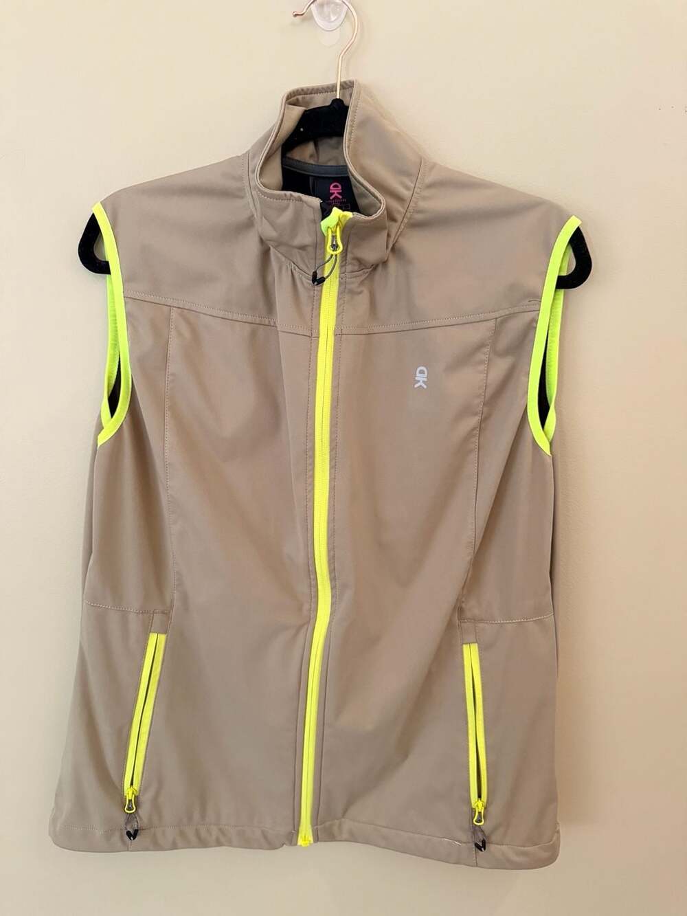 Little Donkey Andy Women's Lightweight Softshell Vest Khaki and Neon Yellow